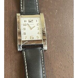 Vintage Coach Women’s Tank Watch 0233 Stainless Steel W/ Black Leather Strap
